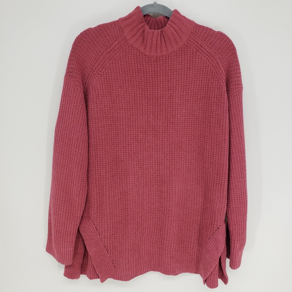 A‎ New Day Chenille Mock Neck Sweater Womens Medium Rose Pink Side Slit Pullover